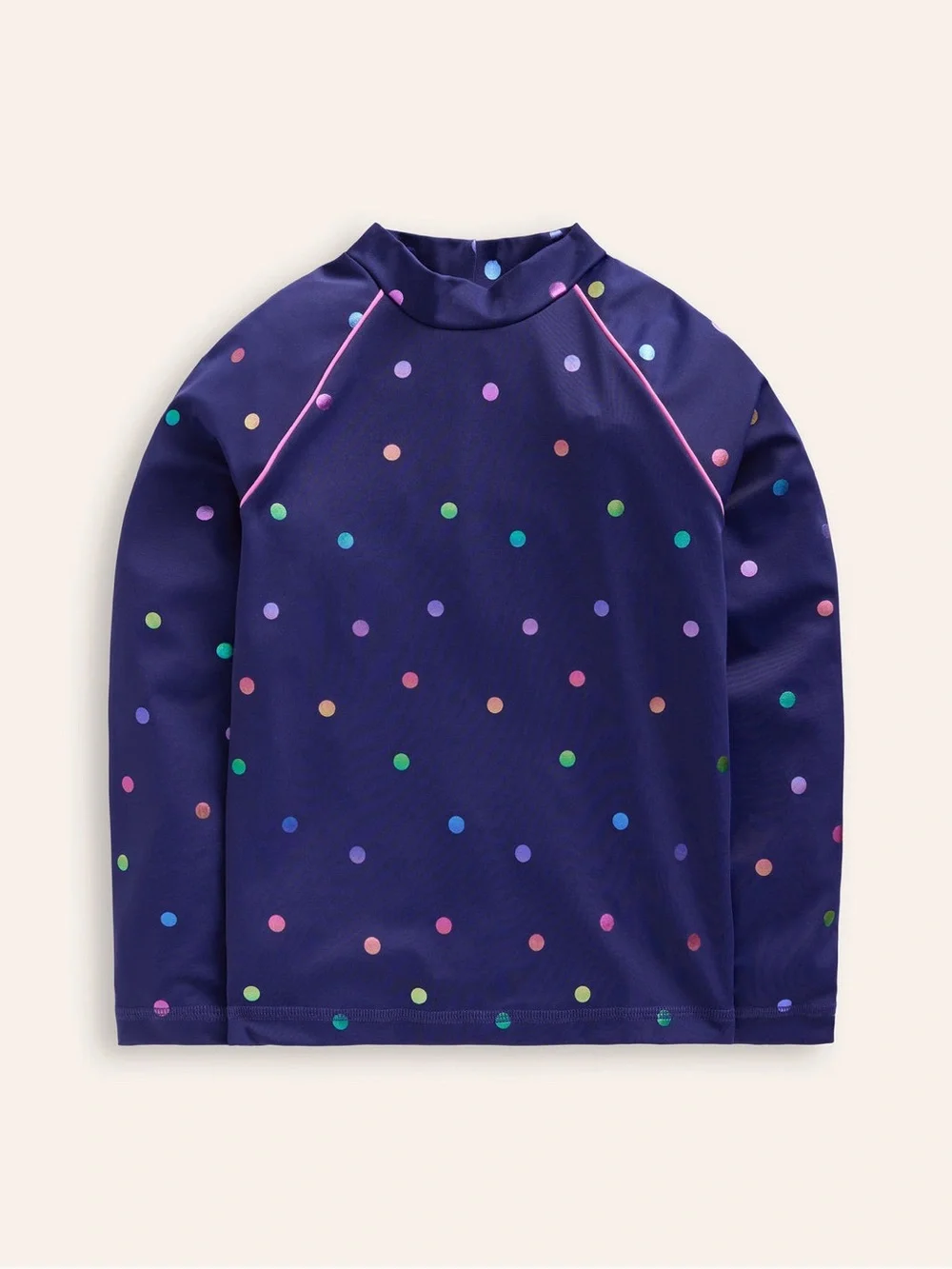 Mini Boden Sunsafe Navy Long-Sleeve Rash Guard with Metallic Polka Dots Size 5/6